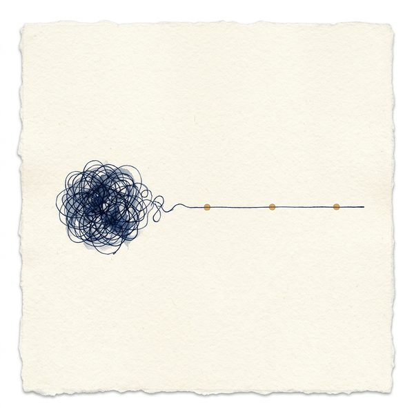 Une pelote d'encre qui se déroule en une ligne droite